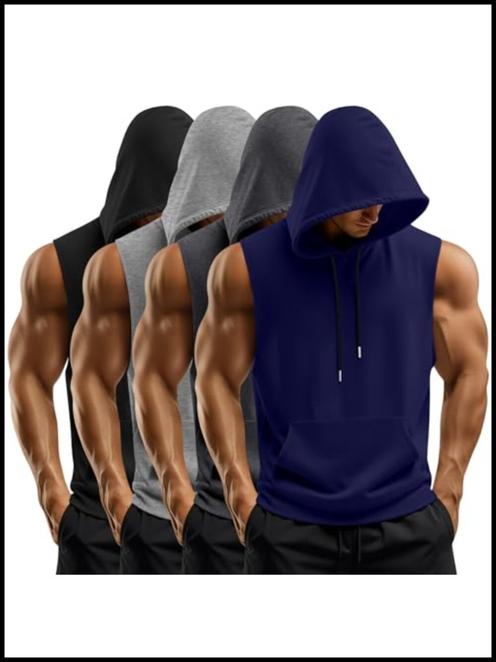 Men's Workout Hooded Tank Tops Sleeveless 4 Pack Gym Activewear